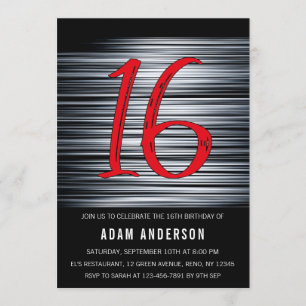 Der 16. Geburtstag der modernen Schwarzen und Weiß Einladung