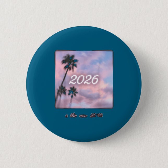 Der 2016 Retro Palmenbaum Sonnenuntergang Button (Vorderseite)