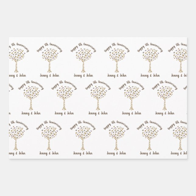 Der 5. Jubiläumsbaum im Herzen Geschenkpapier Set (Vorderseite)