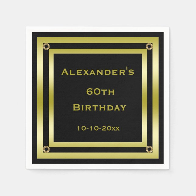 Der 60. Geburtstag des eleganten Black & Gold Gera Serviette (Vorderseite)