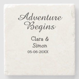 Der Abenteuer beginnt Hochzeitspaar Name Datum ein Steinuntersetzer