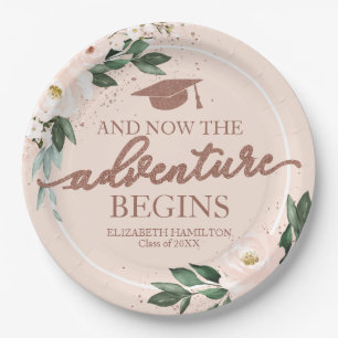 Der Abenteuerbeginn Pink Blush Floral Abschlussfei Pappteller