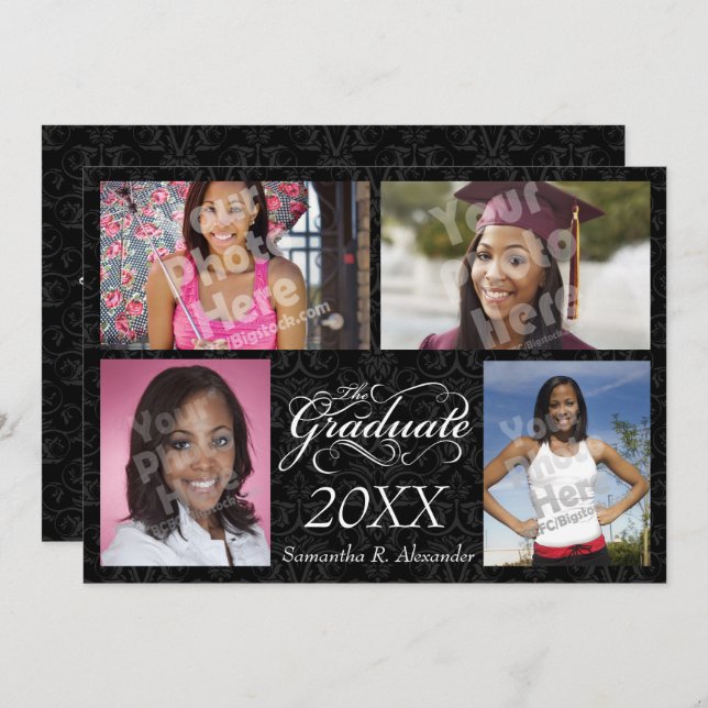 Der Absolvent, elegant schwarz Einladung (Vorne/Hinten)