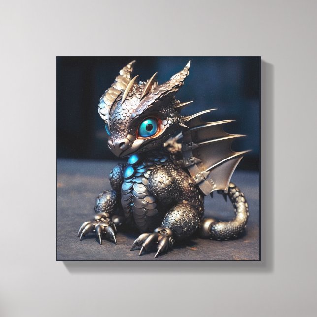 Der Adorable Metal-Baby-Dragon Leinwanddruck (Vorderseite)