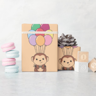 Der Affe fliegt mit farbenfroher Balloons-Karte au Geschenkpapier