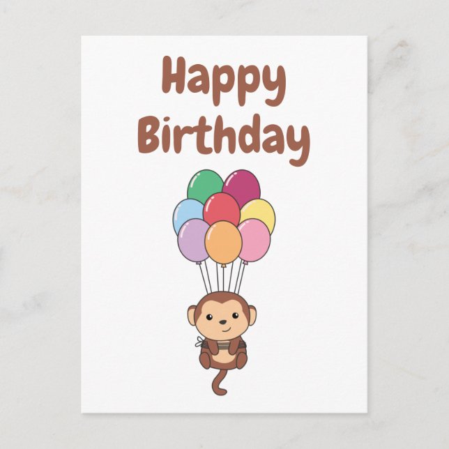 Der Affe fliegt mit farbenfroher Balloons-Karte au Postkarte (Vorderseite)