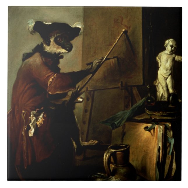 Der Affe-Maler, 1740 (Öl auf Leinwand) Fliese (Vorderseite)