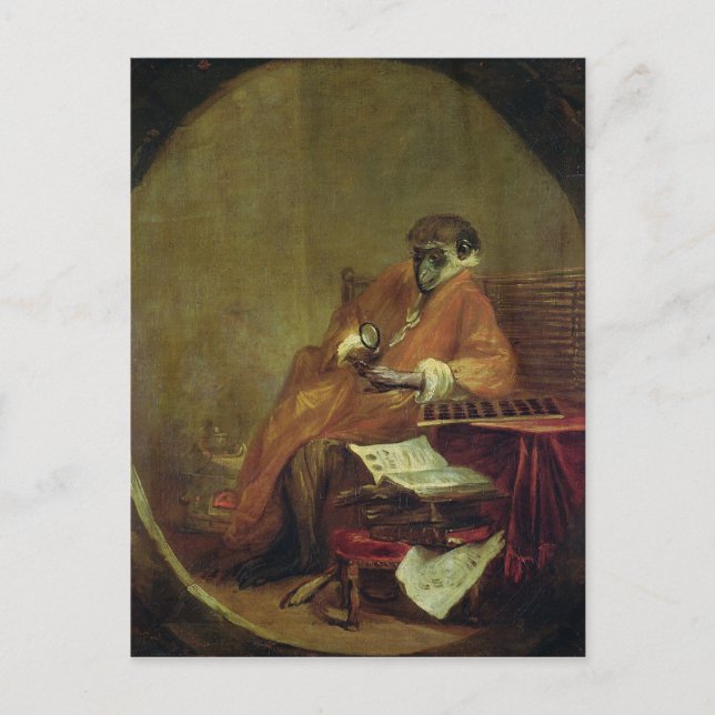 Der Affenantiquar, 1740 Postkarte (Vorderseite)