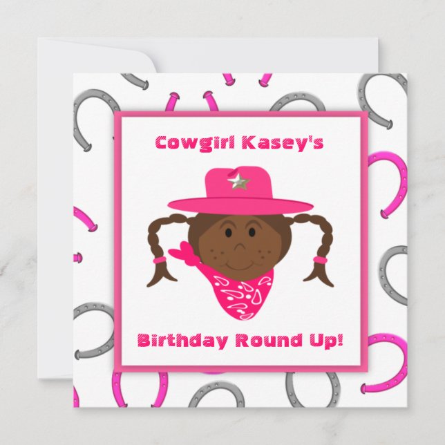 Der Afroamerikaner-Cowgirl-Geburtstag der Kinder Einladung (Vorderseite)