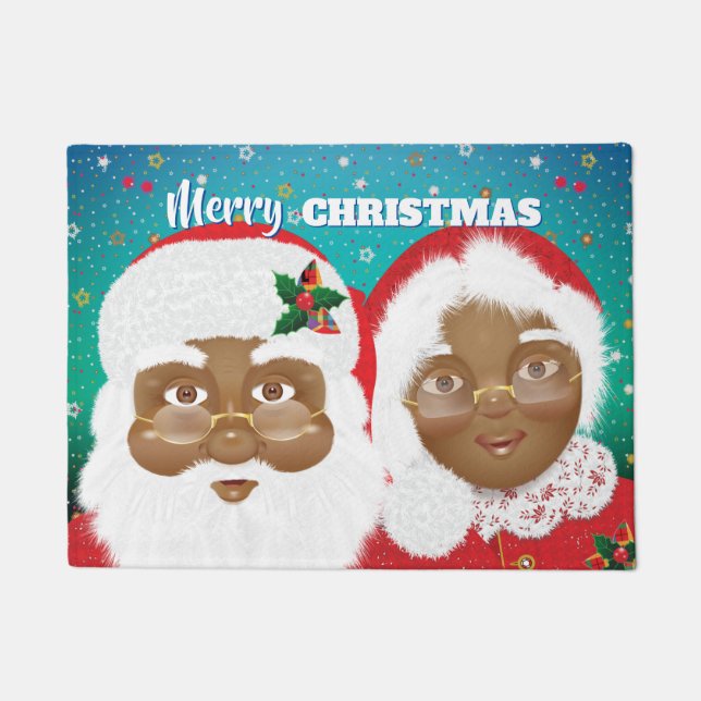 Der afroamerikanische Weihnachtsmann und Frau Clau Fußmatte (Vorderseite)