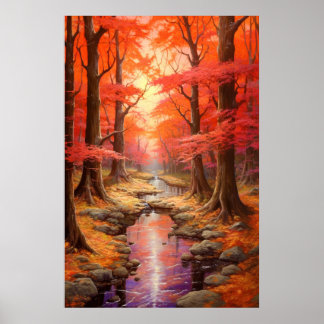 Der Ahornwald im Herbst bezaubernd Stream Kunst, D Poster