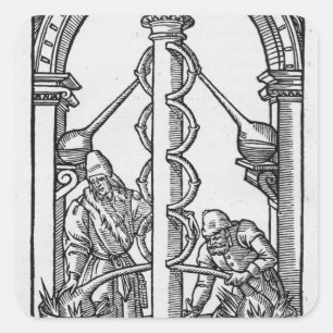 Der Alchemist am Arbeitsplatz Quadratischer Aufkleber