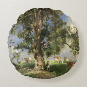 Der alte Aschen-Baum (Öl auf Leinwand) Rundes Kissen