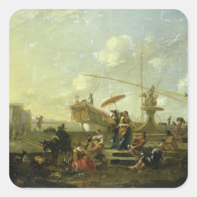 Der alte Hafen von Genua Quadratischer Aufkleber (Vorderseite)