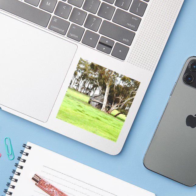 Der alte Holzhacksticker Aufkleber (Laptop mit iPhone)