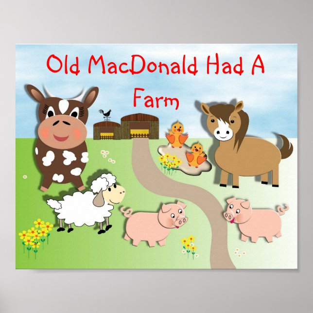 Der alte MacDonald hatte ein Niedliches Kind-Tierb Poster (Vorne)