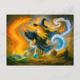 Der alte Magier, der die vier Elemente des Öls mei Feiertagspostkarte