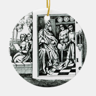 Der alte Mann des Berges, der Aufträge zu seinem  Keramikornament