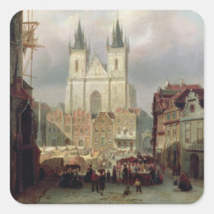 Der alte Marktplatz in Prag, 1881 (Öl auf Canva Quadratischer Aufkleber