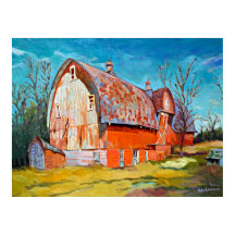 Der alte rote Stall auf der windigen Prairie