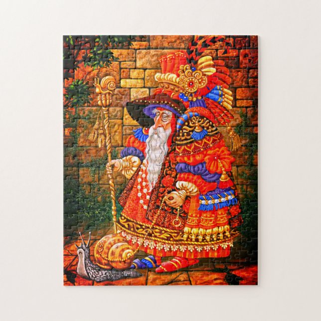 Der alte Zauberer, der seine Schnecke begeht Puzzle (Vertikal)