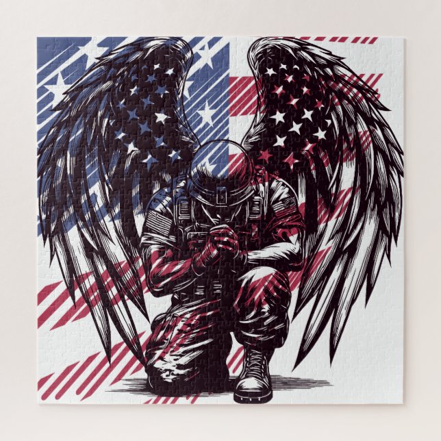 Der amerikanische Soldat Angel Prag USA Flaggenkun Puzzle (Vertikal)