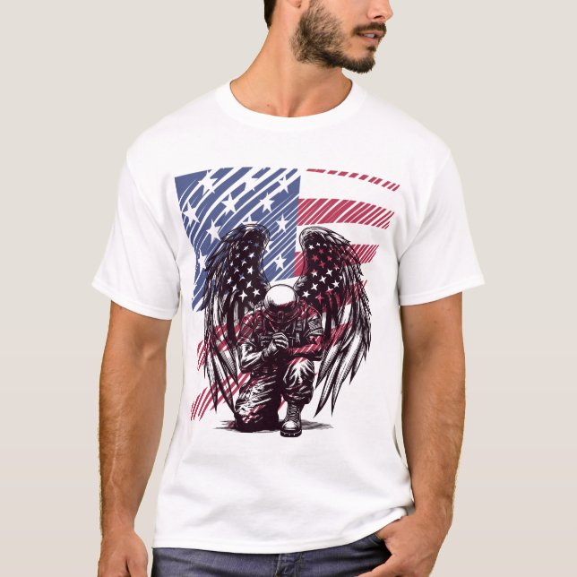 Der amerikanische Soldat Angel Prag USA Flaggenkun T-Shirt (Vorderseite)