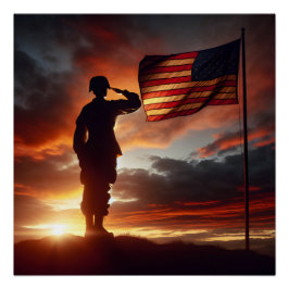 Der amerikanische Soldat würdigt die Flagge Poster