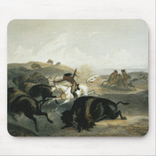 Der amerikanische Ureinwohner, der den Bison jagt, Mousepad