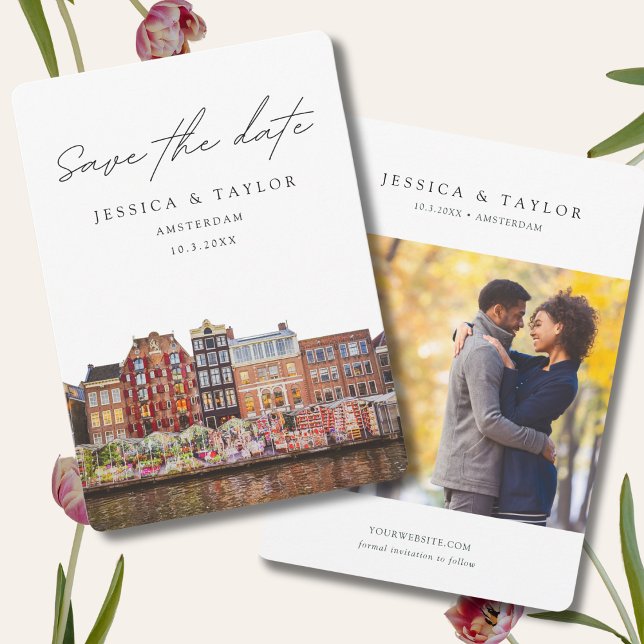 Der Amsterdamer Markt für Hochzeiten - Blume Save  Einladung (Amsterdam Save the Date )