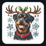 Der angeschlagene Rottichstar des Weihnachtsmanns! Quadratischer Aufkleber<br><div class="desc">Anbeter,  Schwanz wackeln - dieser Rottweiler ist bereit,  jedes Kind mit seinem festlichen,  furiosen Charme zu Weihnachten magisch zu machen!</div>