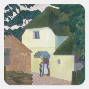 Der Anrufer an der Mühle (Öl auf Leinwand) Quadratischer Aufkleber