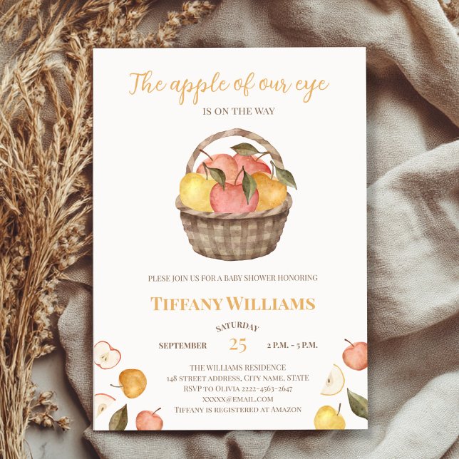 Der Apfel unserer Augenkorb fallen Baby Dusche Einladung (The apple of our eye autumn fall rustic baby shower invitation )