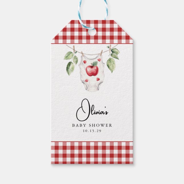 Der Apfel unserer Babydusche Geschenkanhänger (Vorderseite)