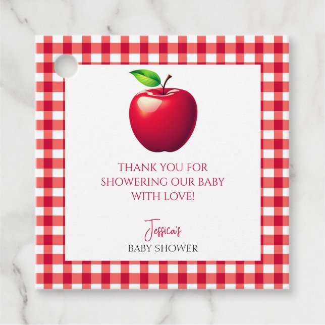 Der Apfel unserer Babydusche im Augenfall Geschenkanhänger (Vorderseite)