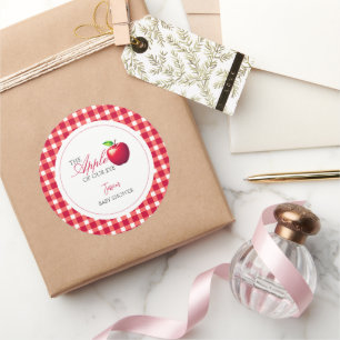 Der Apfel unserer Babydusche im Augenfall Runder Aufkleber