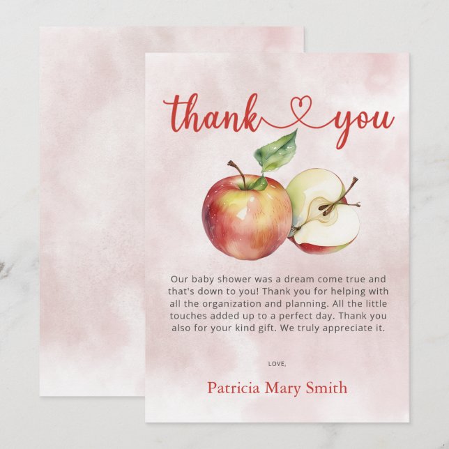 Der Apfel unserer Eye Fall Baby Dusche Dankeskarte (Vorne/Hinten)