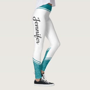 Der aquamarine, weiße, blumenweiße Name des Design Leggings