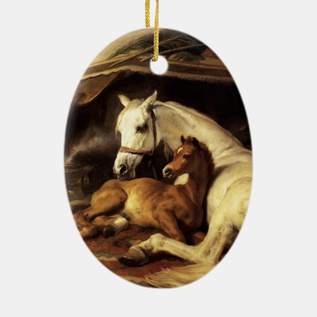 DER ARABISCHE ZELT MIT PFERDEN UND ANDEREN TIEREN KERAMIKORNAMENT (Hinten)