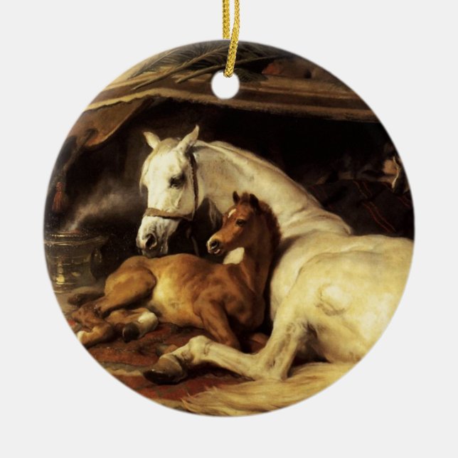 DER ARABISCHE ZELT MIT PFERDEN UND ANDEREN TIEREN KERAMIKORNAMENT (Vorne)