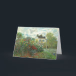 Der argentinische Künstlergarten von Claude Monet Karte<br><div class="desc">Der Artist's Garden in Argenteuil (Eine Ecke des Gartens mit Dahlias), 1873 ist ein Gemälde von Claude Monet mit einer Bank aus blühenden Büschen, möglicherweise Rose, die den größten Teil eines geschlossenen Gartens vor einem weißen Haus bedeckt. Die Szene wird mit sichtbaren Dabs und Strichen aus Scharlachrot, blassgelb, Rostorange und...</div>