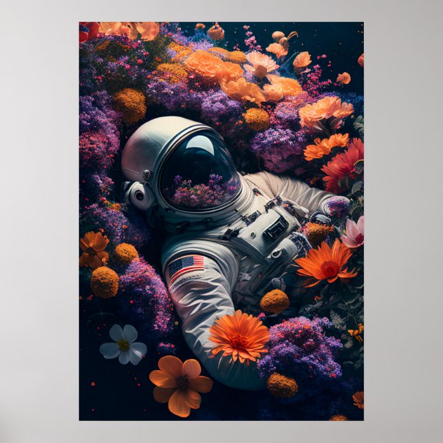 Der Astronaut liegt in bunten Blume Poster (Vorne)