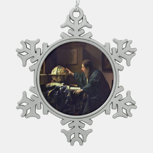 Der Astronom von Johannes Vermeer Schneeflocken Zinn-Ornament (Vorderseite)