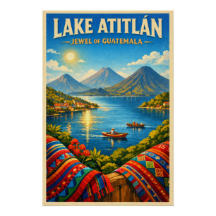 Der Atitlánsee, Guatemala, in klassischem Retro-Lo Poster