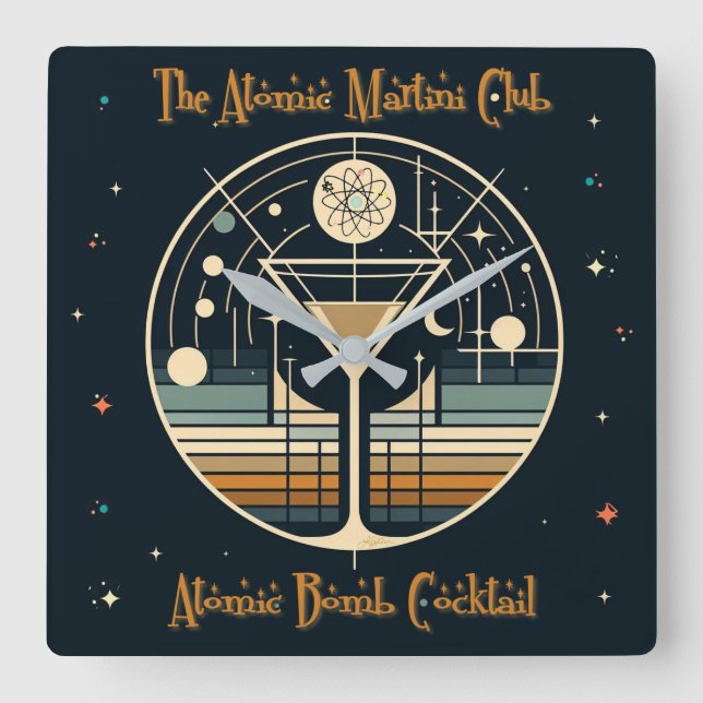 Der Atomic Martini Club Atomic Bomb Cocktail Quadratische Wanduhr (Vorderseite)