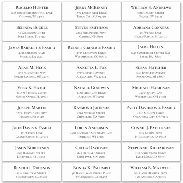 Der Aufkleber für die Eheratationsadressen kann in (Vorderseite)