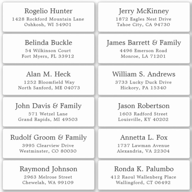 Der Aufkleber für die Eheratationsadressen kann in (Vorderseite)