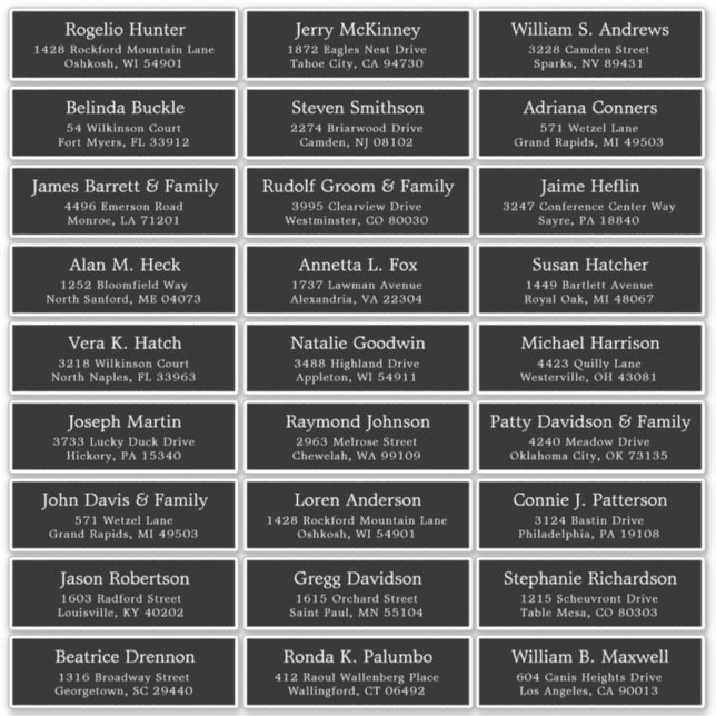 Der Aufkleber für die Eheratationsadressen kann in (Vorderseite)