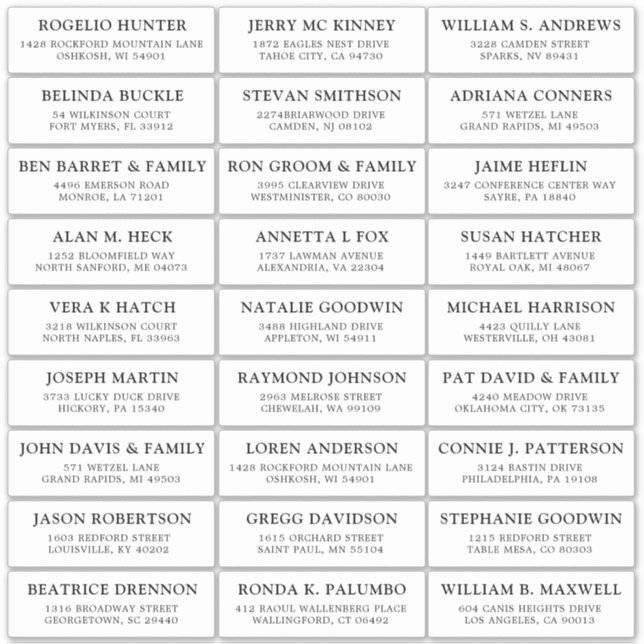 Der Aufkleber für die Eheratationsadressen kann in (Vorderseite)