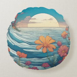 Der aufsteigende Mond über dem Meer Rundes Kissen